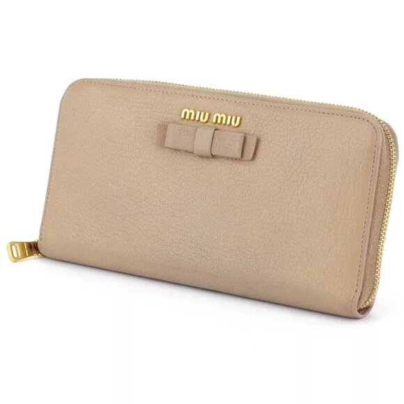miu miu wallet ribbon pink beige leather Authentic used